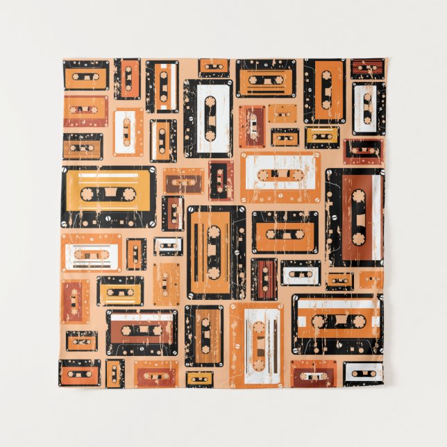Tapiz Patrón de la cinta de cassette retro sin problemas (Anverso)