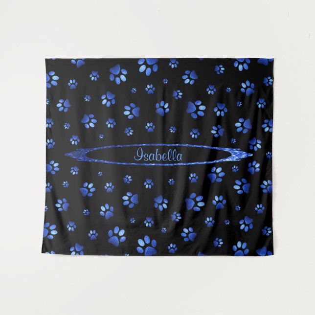 Tapiz Patrón de la garra de perro purpurina azul Monogra (Anverso (horizontal))