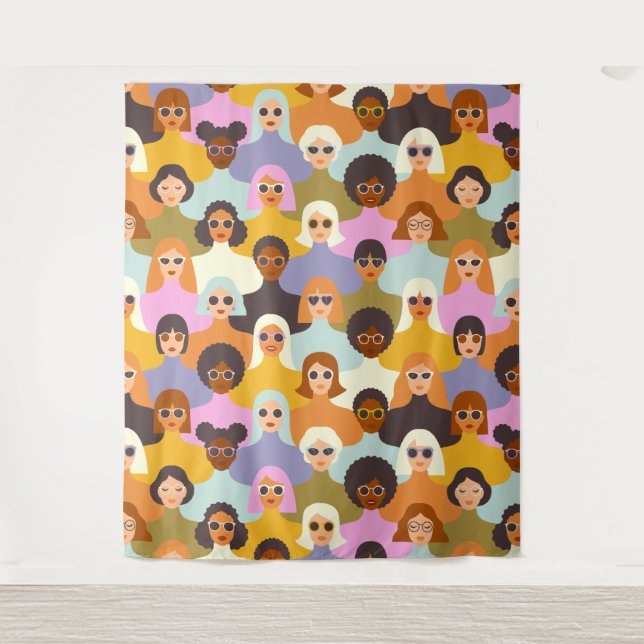 Tapiz Patrón de las mujeres retro del mundo (Anverso)