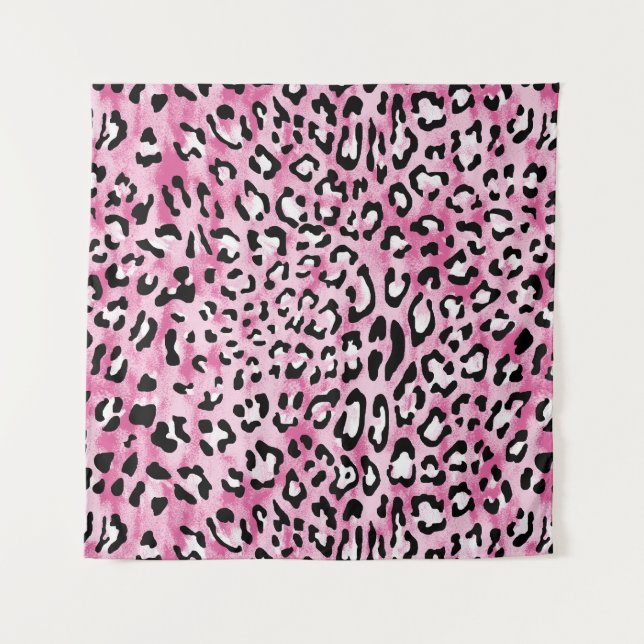 Tapiz Patrón de Leopardo Blanco Rosa. (Anverso)