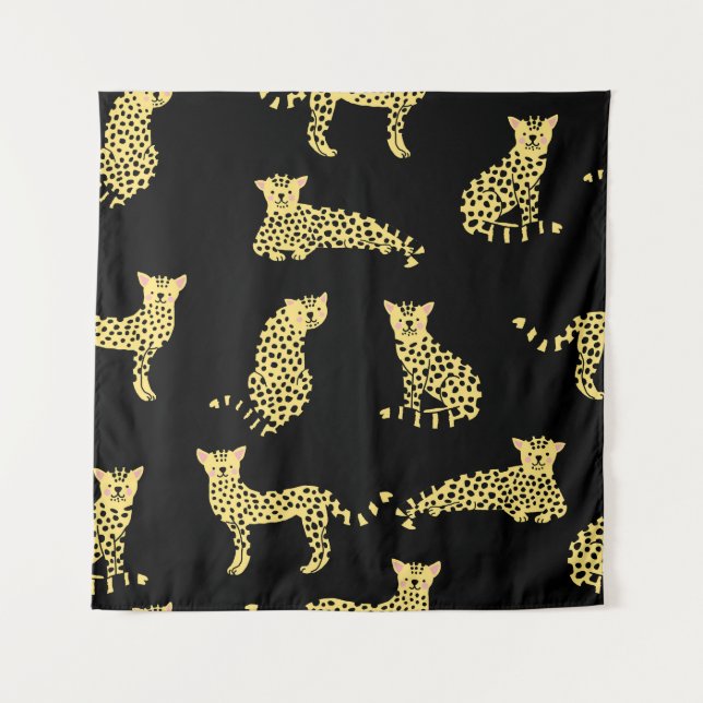 Tapiz Patrón de leopardo: chita de fondo negro (Anverso)