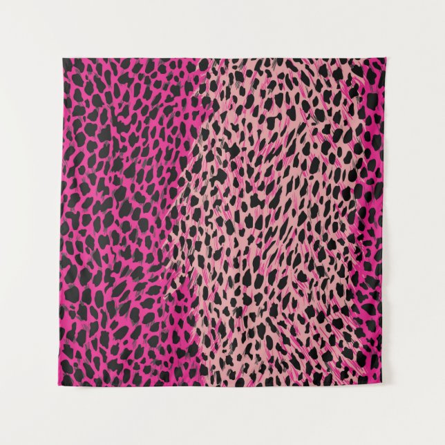 Tapiz Patrón de leopardo rosa animal textil de fabricaci (Anverso)