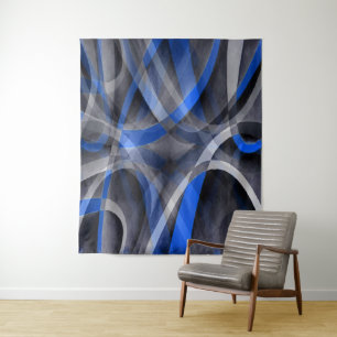 Tapiz Patrón de línea curva azul fresco con tema de los