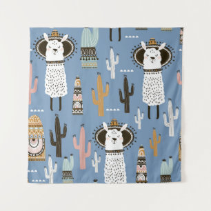 Tapiz Patrón de Llama, Cactus, Elementos dibujados a man