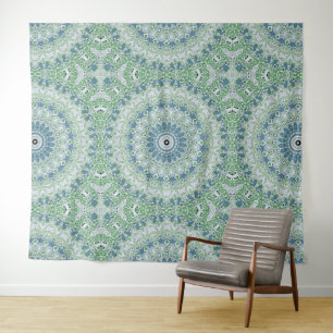 Tapiz Patrón de Mandala Costero Verde Mar y Azul