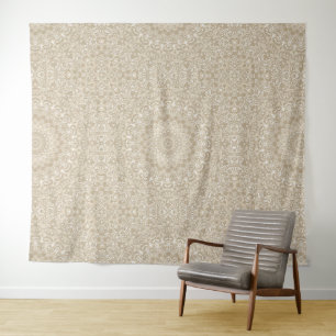 Tapiz Patrón de Mandala Ornamental Caqui y Blanco