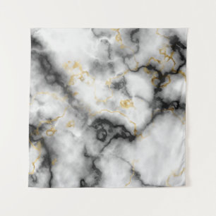 Tapiz Patrón de mármol gris negro blanco y dorado