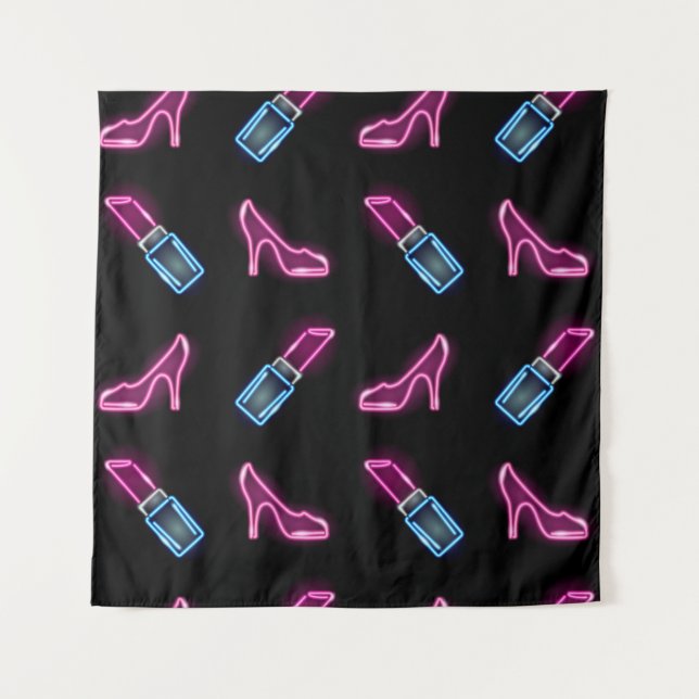 Tapiz Patrón de moda con iconos de neón. (Anverso)