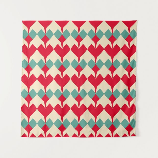 Tapiz Patrón de mosaico de corazones rojos, azul de ment (Anverso)