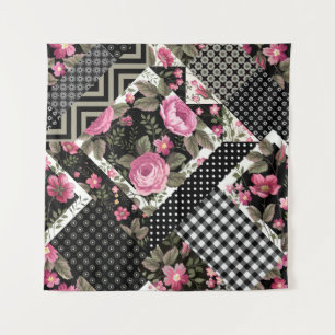 Tapiz patrón de mosaico floral sin fisuras con geométric