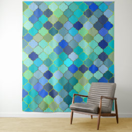 Tapiz Patrón de mosaico marroquí Aqua Azul