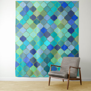 Tapiz Patrón de mosaico marroquí Aqua Azul