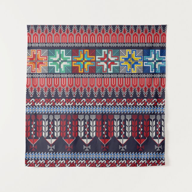 Tapiz Patrón de Motif del Bordado Palestino. (Anverso)