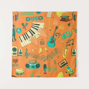 Tapiz Patrón de música de dibujo a mano en color