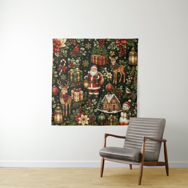 Tapiz Patrón de Navidad de Lujo Vintage (In situ)