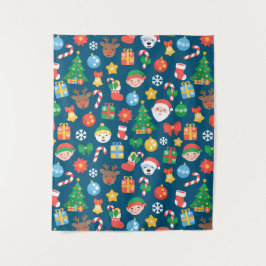 Tapiz Patrón de Navidades alegres en azul