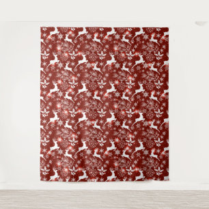 Tapiz Patrón de Navidades rojos y blancos con renos