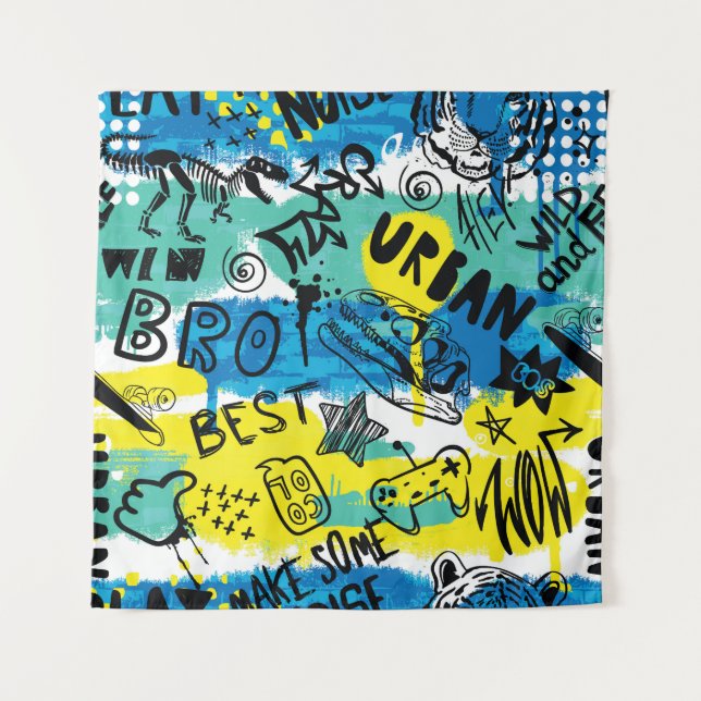 Tapiz Patrón de niños dibujados a mano (Anverso)