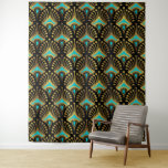 Tapiz Patrón de oro y azul Art Deco sobre negro<br><div class="desc">Patrón Art Déco dorado y azul sobre un fondo negro,  blanco y azul.</div>