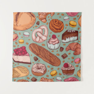 Tapiz Patrón de panadería de dibujo a mano. Diferencia