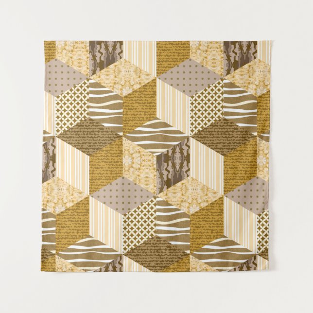 Tapiz Patrón de patchwork dorado sin fisuras. Ilustració (Anverso)