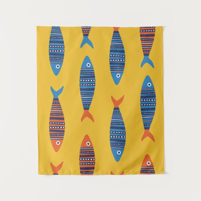 Tapiz Patrón de peces brillantes sin fisuras. Mano coste (Anverso)