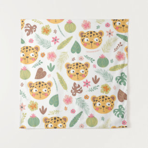 Tapiz Patrón de plantas tropicales de cabeza de leopardo