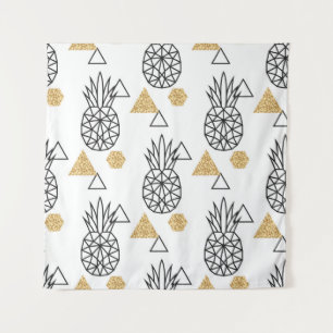 Tapiz Patrón de puntos de oro de piña geométrica.