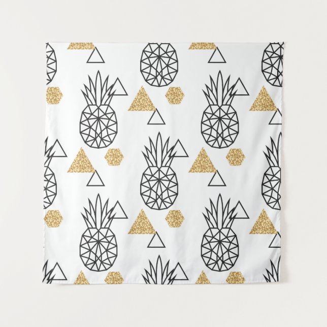 Tapiz Patrón de puntos de oro de piña geométrica. (Anverso)