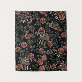 Tapiz Patrón de Raccoons de Rosa polvoriento