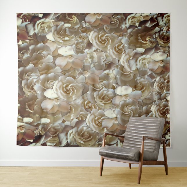 Tapiz Patrón de Rosa Marfil – Arte Floral Elegante (In situ (horizontal))