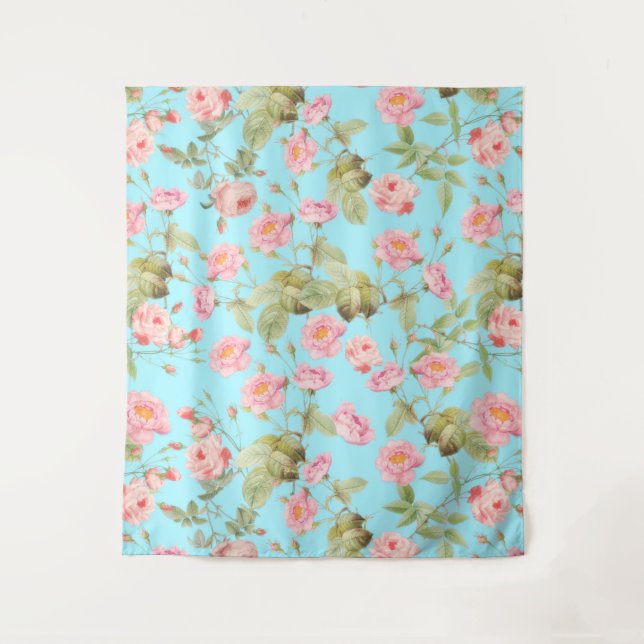 Tapiz Patrón de Rosas de época victoriano en Verde azula (Anverso)