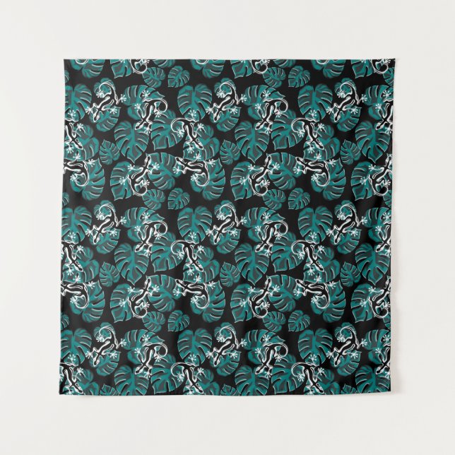 Tapiz Patrón de salamandra y hoja verde (Anverso)