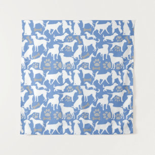 Tapiz Patrón de silueta de perro.Blanco.03 Lblue BG