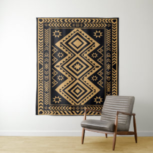 Tapiz Patrón de Superficie Abstracto Boho Oro Negro