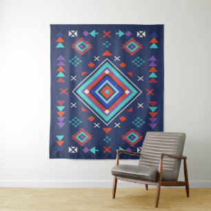 Tapiz Patrón de Superficie Geométrico Boho Turquesa de M
