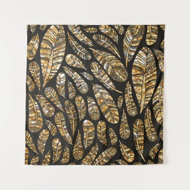 Tapiz Patrón de textura sin foco de pluma dorada brillan (Anverso)