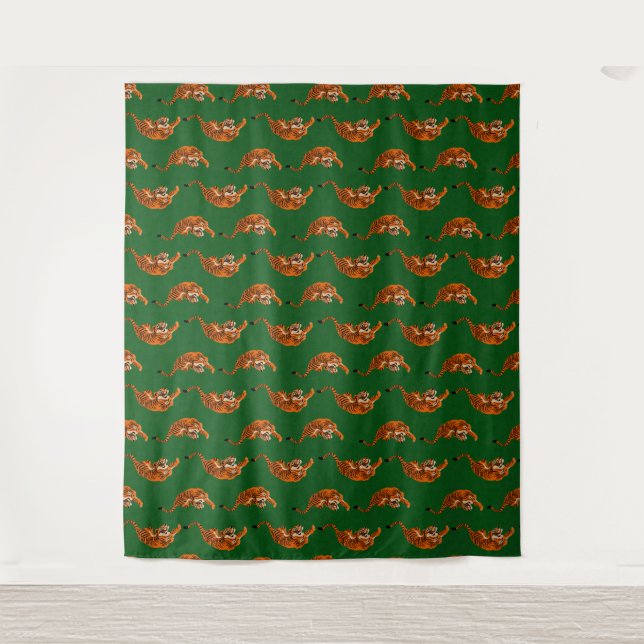 Tapiz Patrón de tigre con fondo verde (Anverso)