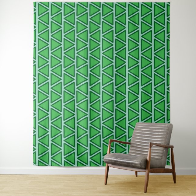 Tapiz Patrón de triángulo verde de tres tonos abstracto (In situ)