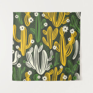 Tapiz Patrón de vintage de fondo negro de cactus