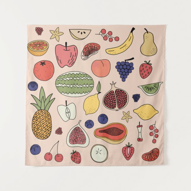 Tapiz Patrón dibujado a mano de fruta (Anverso)