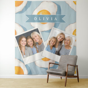 Tapiz Patrón Divertido Azul de Huevo Frito Personalizado