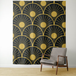 Tapiz Patrón dorado brillante Art Deco sobre negro