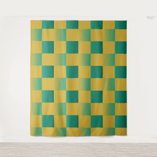 Tapiz Patrón elegante de cuadros en verde y oro