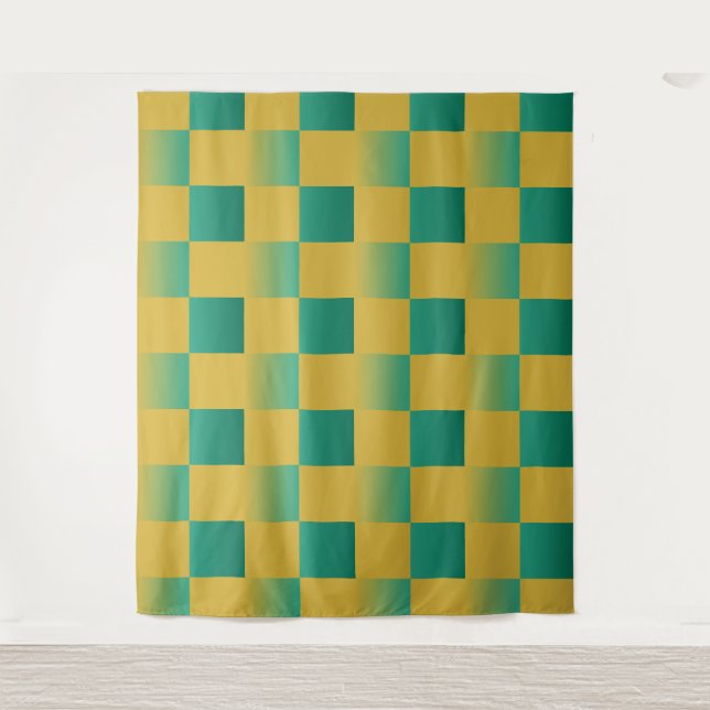 Tapiz Patrón elegante de cuadros en verde y oro (Anverso)