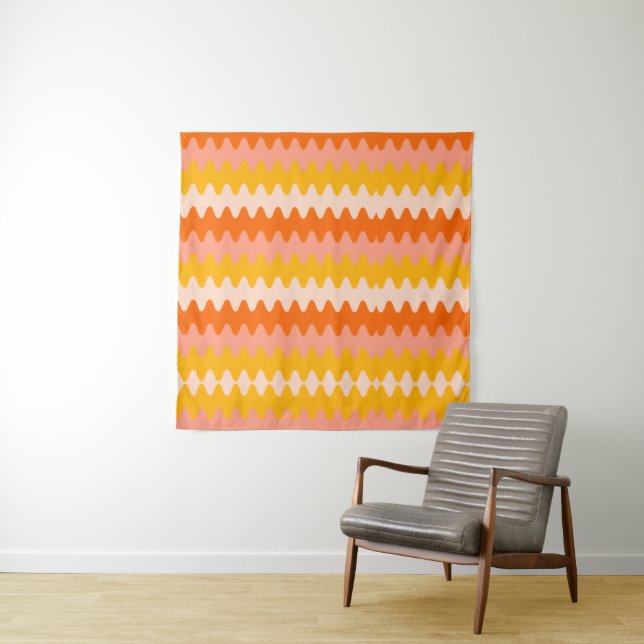 Tapiz Patrón en zig zag moderno amarillo, naranja y blan (In situ)