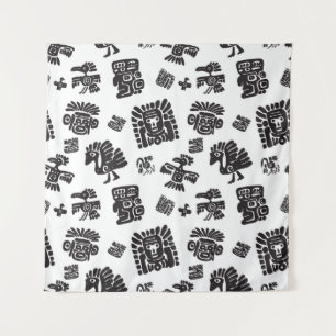 Tapiz Patrón étnico blanco-negro maya