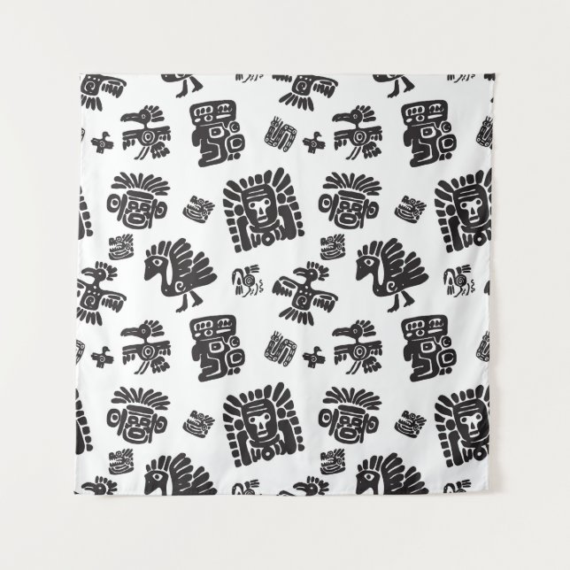 Tapiz Patrón étnico blanco-negro maya (Anverso)