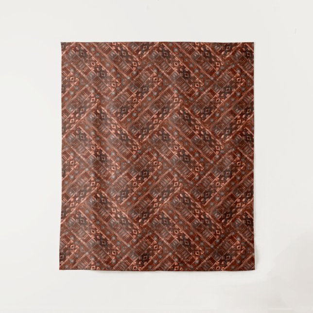 Tapiz Patrón étnico marrón beige monocromo. (Anverso)