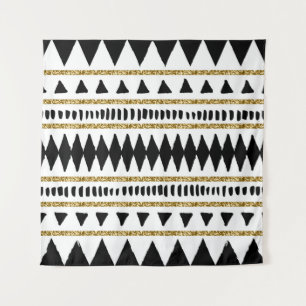 Tapiz Patrón étnico Purpurina de oro negro